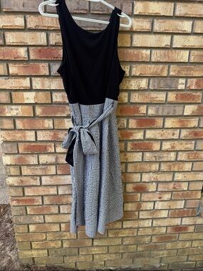 Signature by Robbie Bee Black Bodice with Black-and-White Gingham Midi Dress